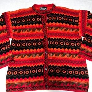 Arvicon Alpaca Tribal Aztec Cardigan Knit Sweater Sweatshirt Large Made in Peru